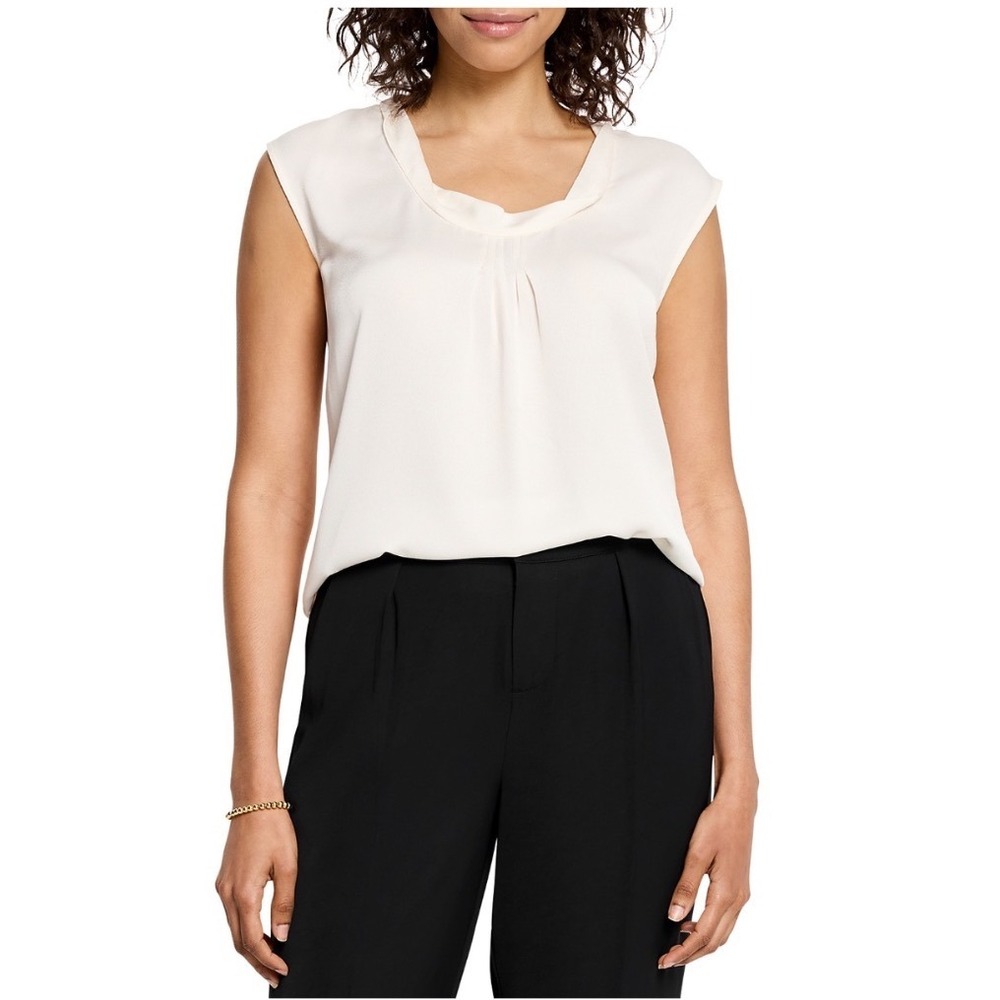 NIC+ZOE Womens Twisted Top Classic Cream Sleeveless Pleated Blouse XS F241697